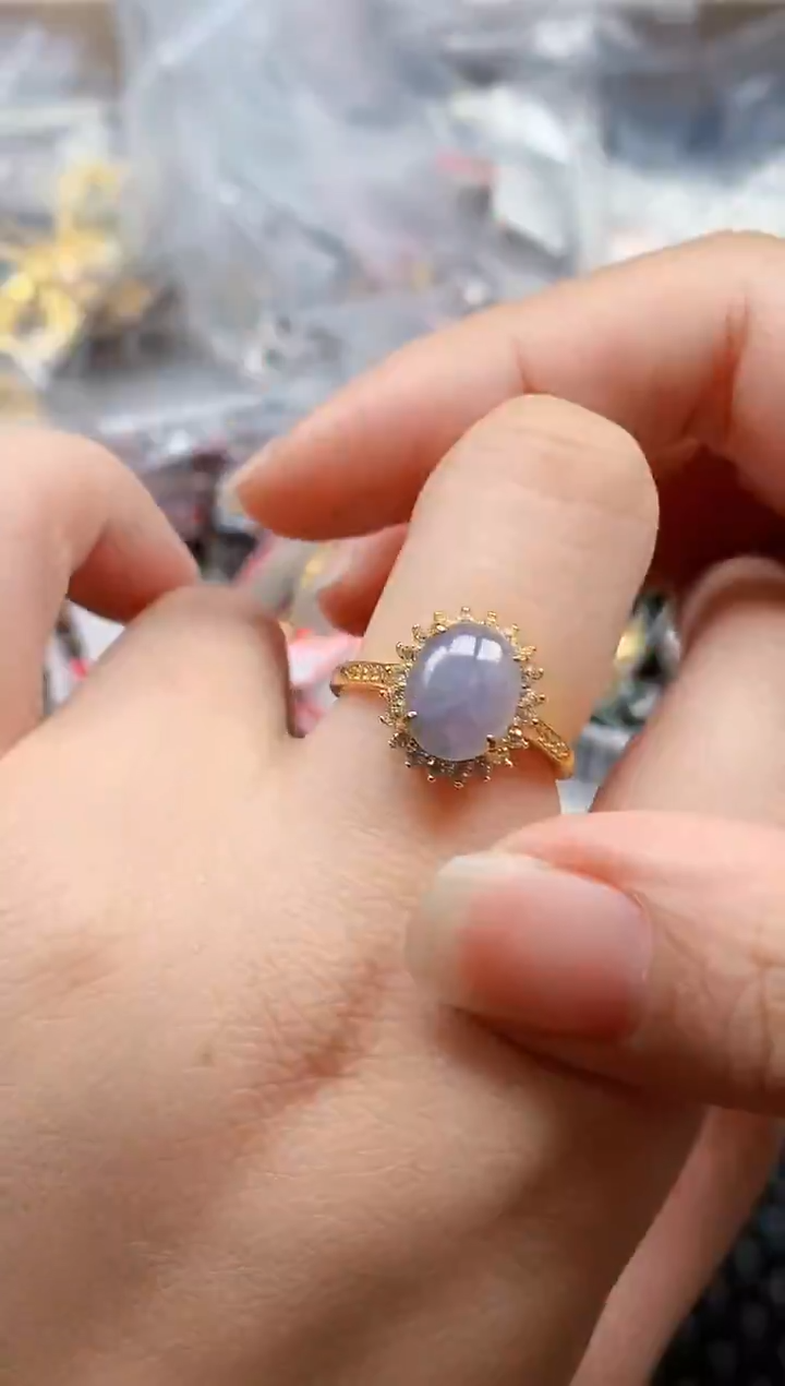 银S925镶嵌戒指翡翠天然A货缅甸翡翠