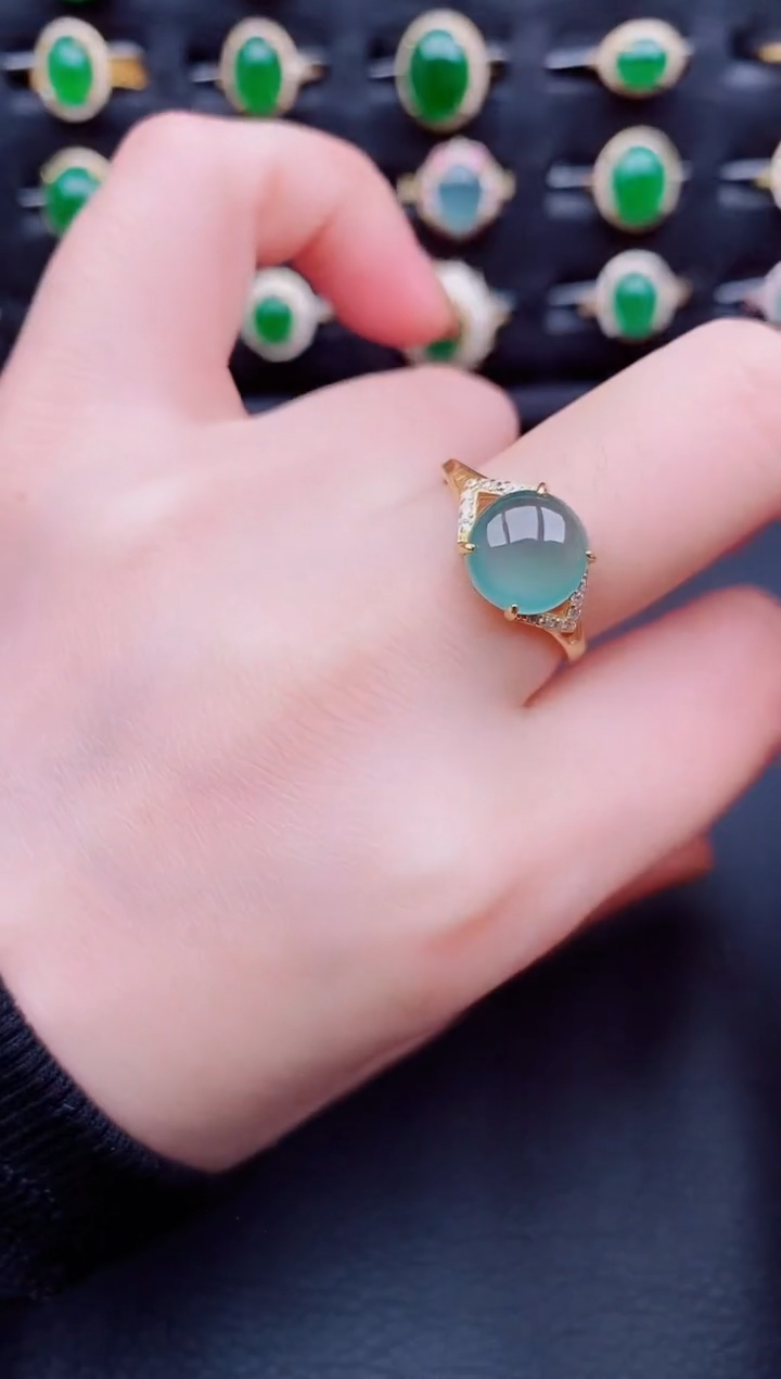 【闪购商品】翡翠戒指银S925镶嵌天然a货翡翠65