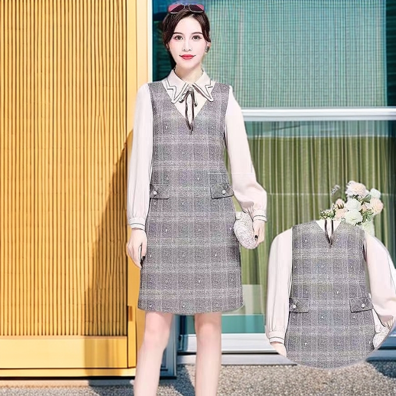 Q48#杏【木兮兮专属】2025年春季新款气质显瘦修身休闲时尚连衣裙