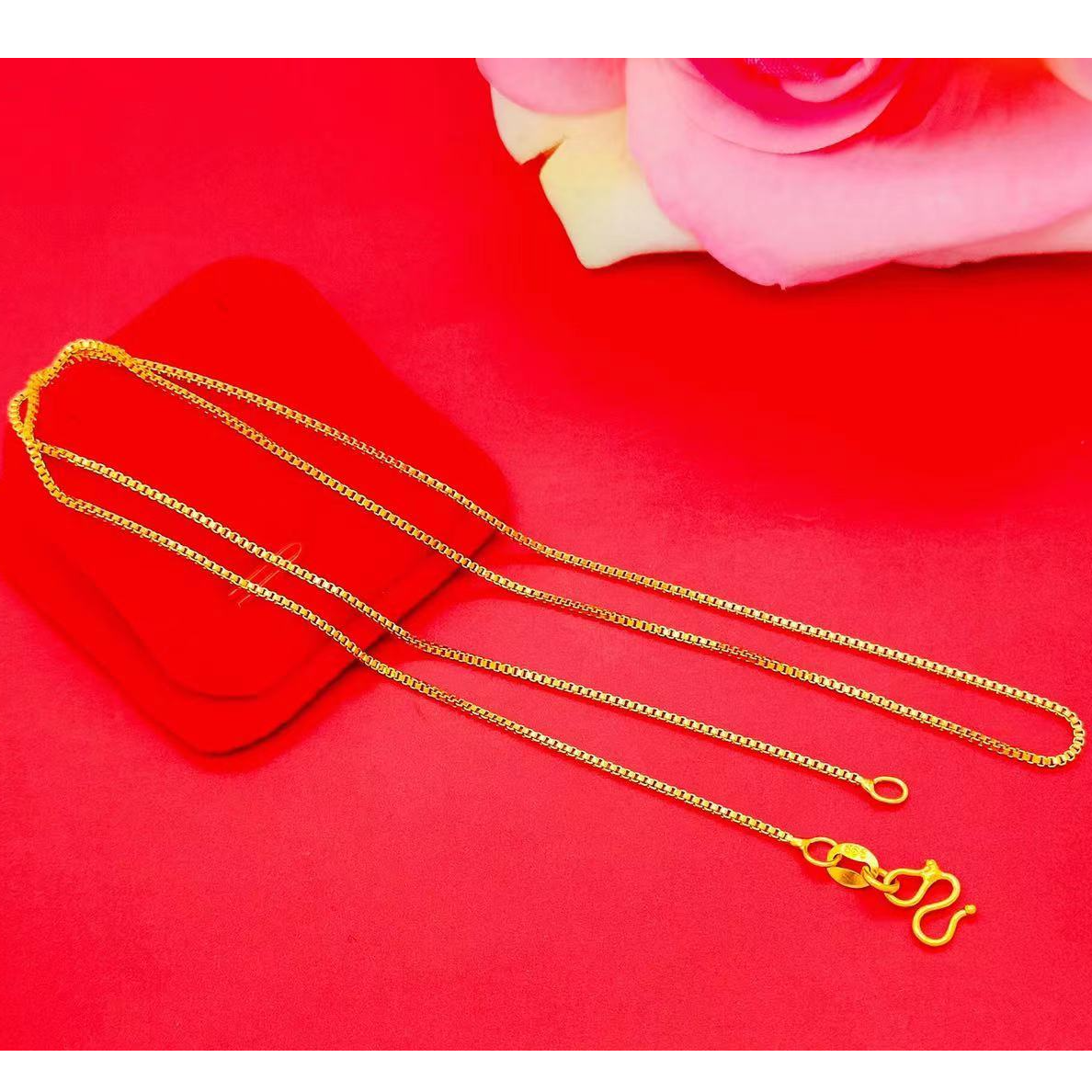 铜合金项链 金色不掉色时尚盒子链45cm女士经典万能链可调节挂链