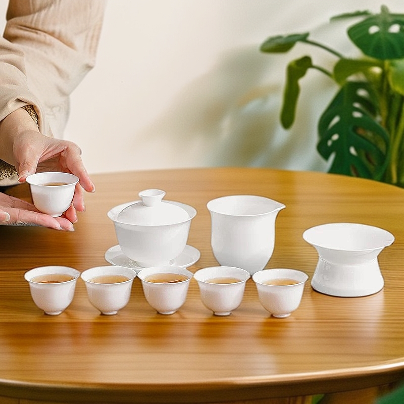 潮州骨瓷美人套装元宝盖碗110ML铃铛杯6只40ML公道杯160ML加漏