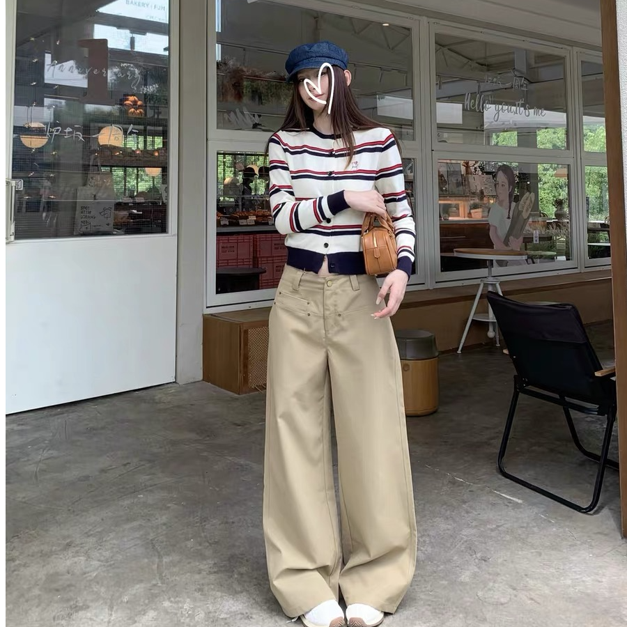 （现货）2025春秋季新款小个子直筒休闲裤女美拉德百搭阔腿裤子女
