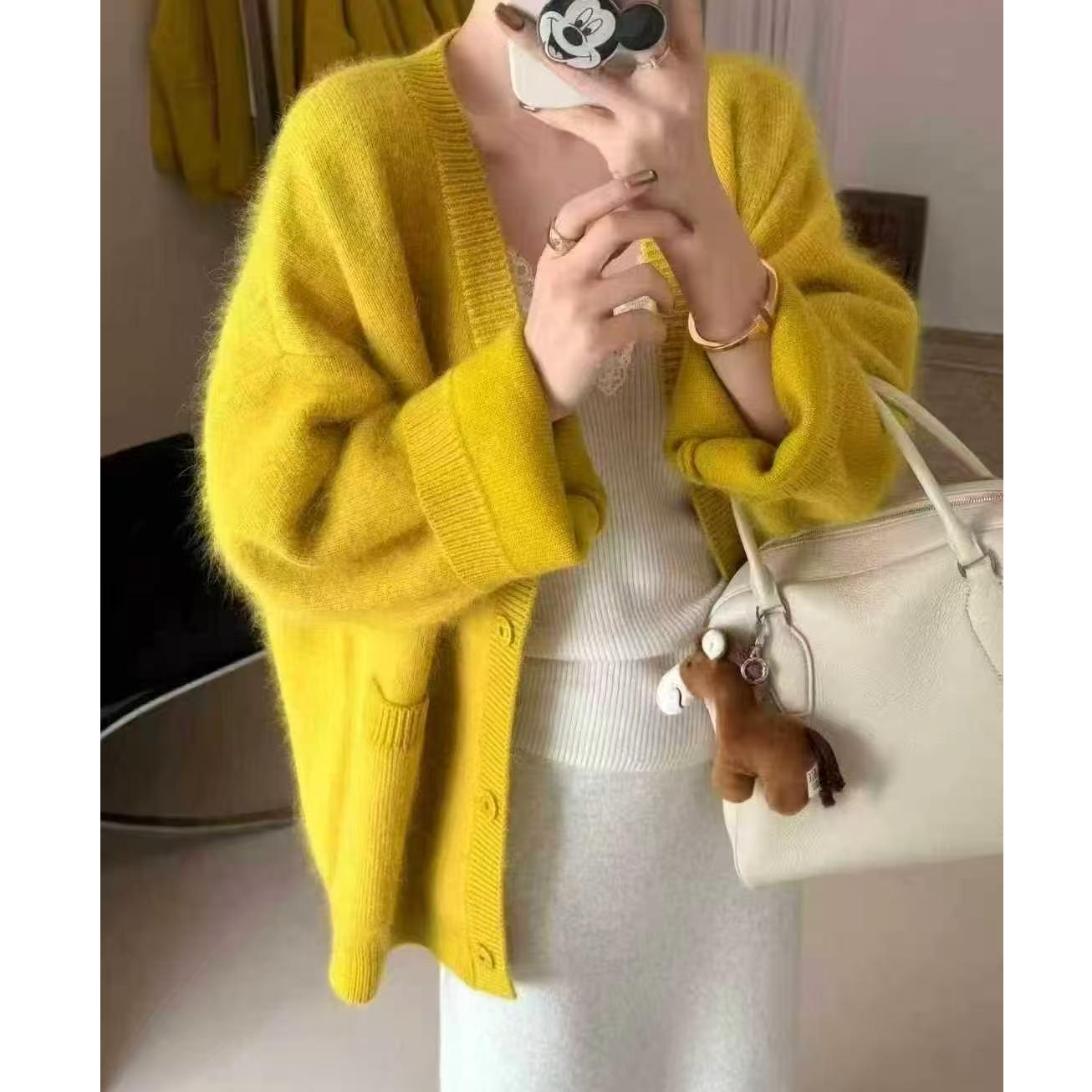 多巴胺色系开衫落日橘加厚韩版爆款慵懒风针织开衫外套高级感女