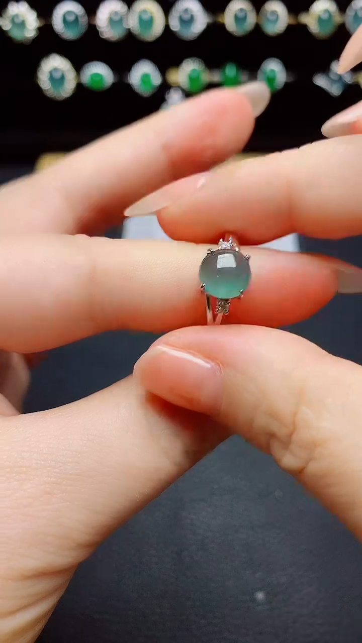 翡翠戒指银S925镶嵌天然翡翠A货s925银镶