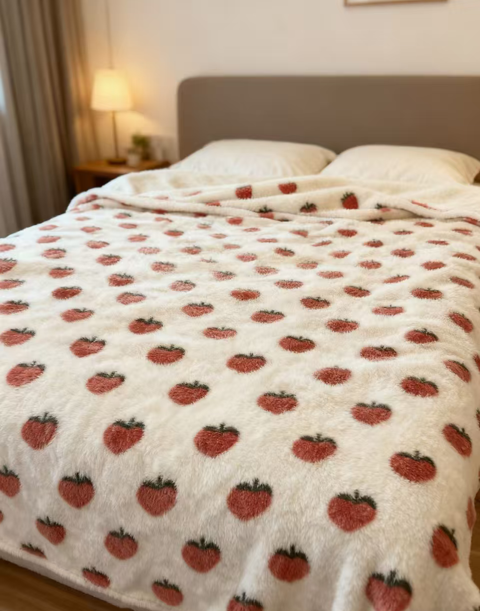 上新    水蜜桃印花毛毯盖毯   2.0*2.3米
