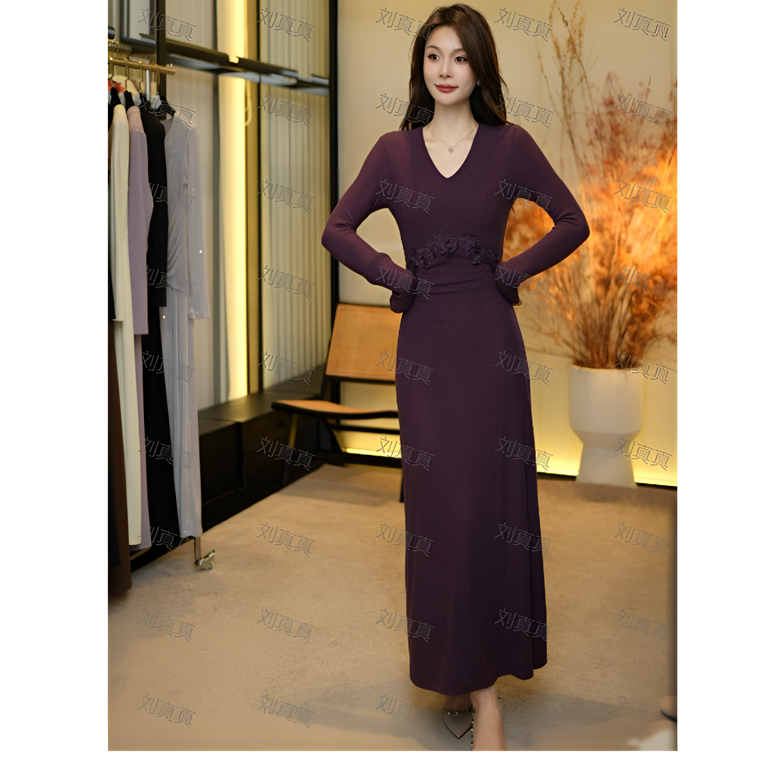 【刘真真紫夜风信】ZJ021冬季羊毛新款法式轻奢贵气显瘦款连衣裙PL
