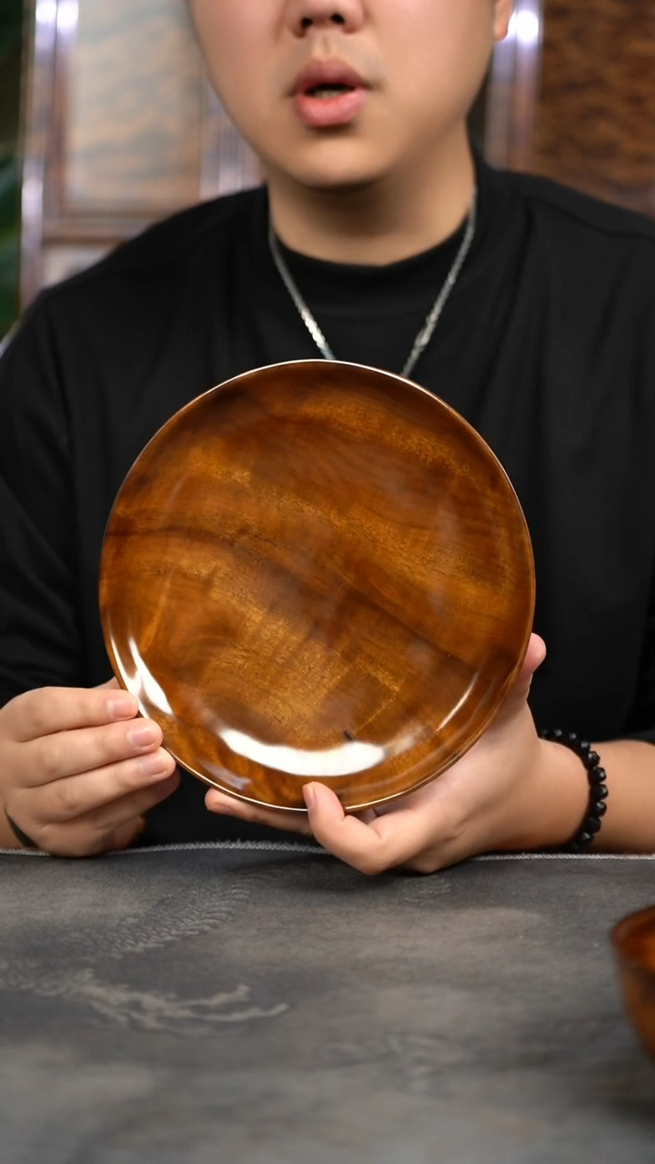 【闪购商品】金丝楠木雕364号阴沉大漆手工点心盘20.5cm