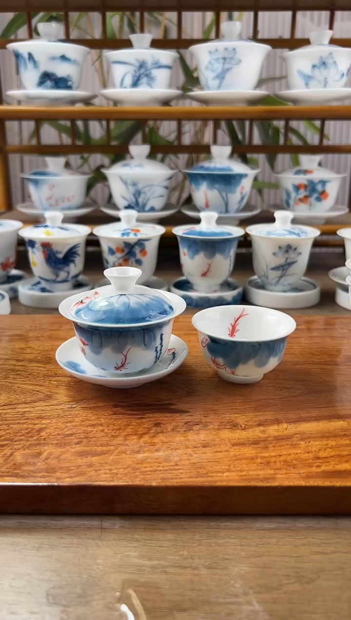 微瑕线条莲80ml三才盖碗+中和顺杯