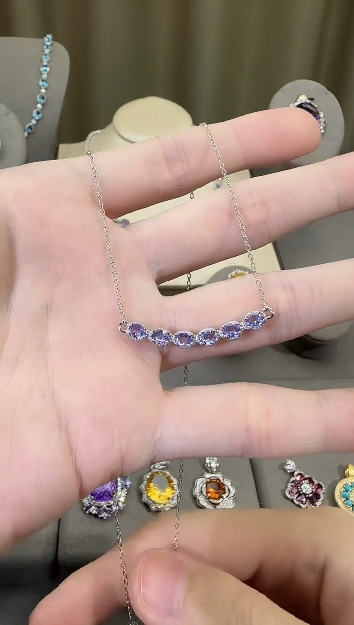 颈饰银S925镶嵌坦桑石3mm套链设计款