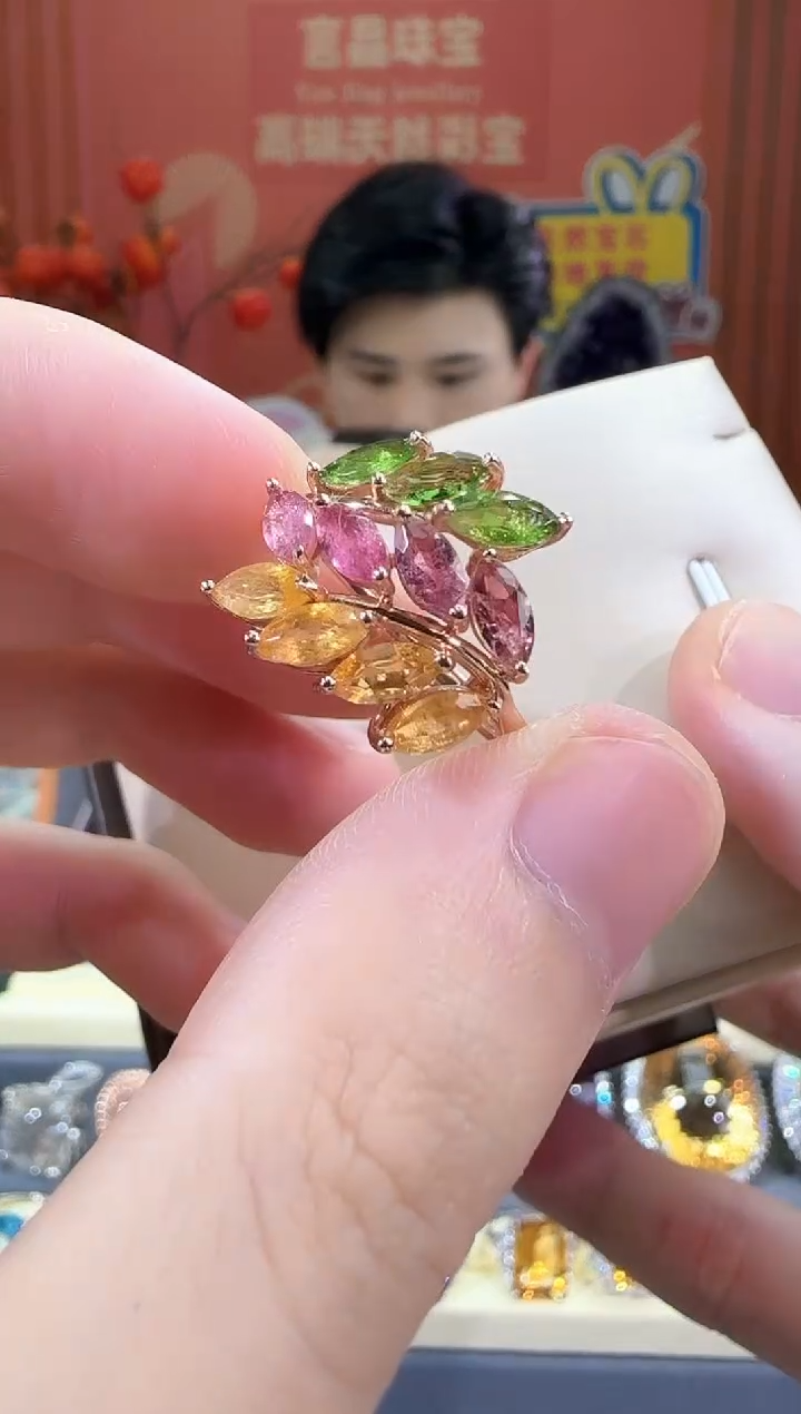 碧玺戒指银S925镶嵌3*5mm麦穗戒指设计款多样性发