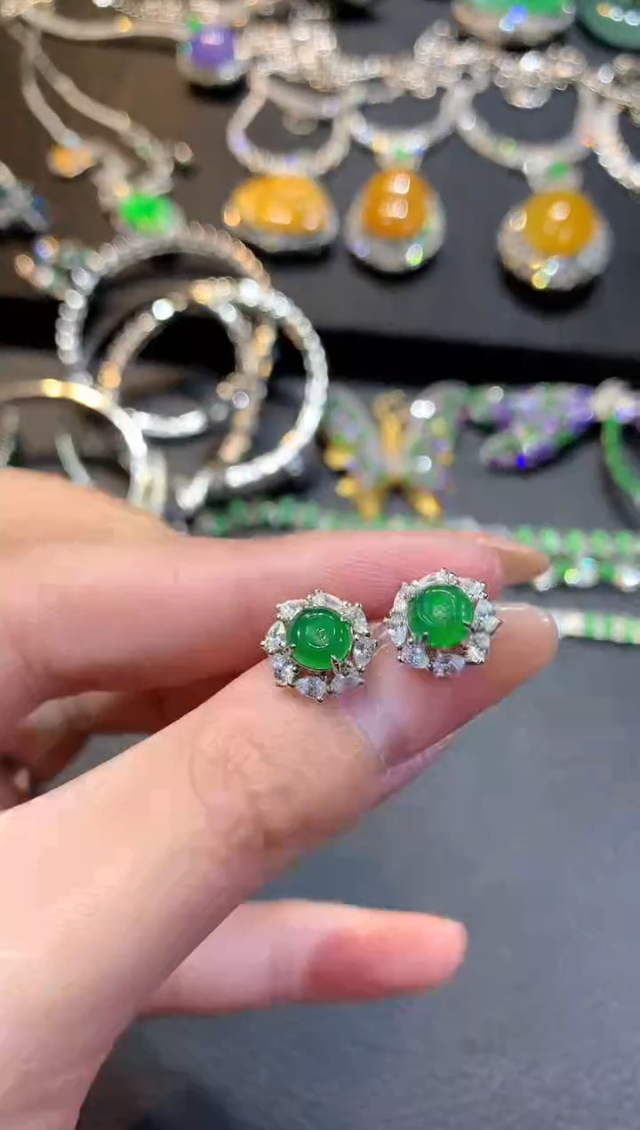 【闪购商品】翡翠耳饰银S925镶嵌108耳饰（多样性发货一件