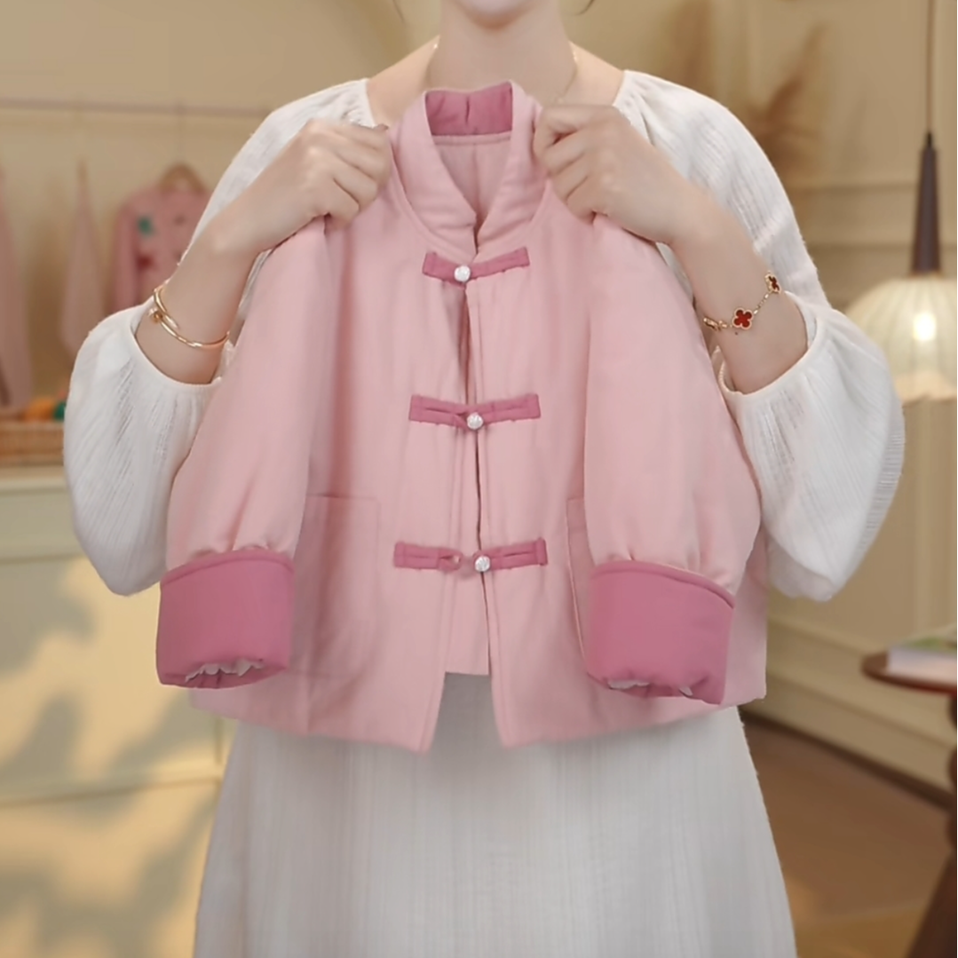 2025冬季新款女童新中式粉色国风棉服外套251119B