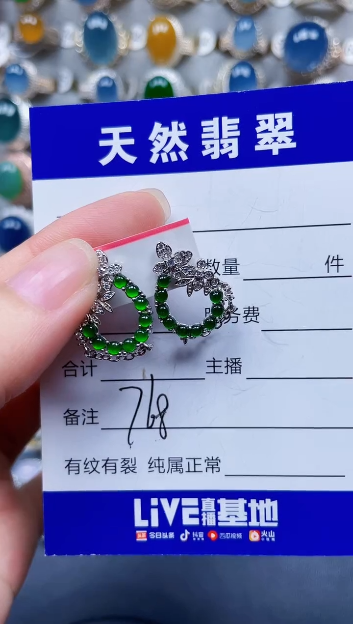 银S925镶嵌翡翠耳饰768