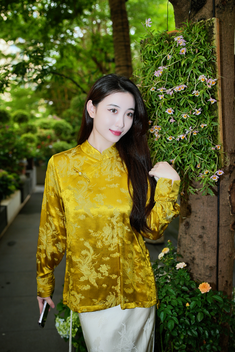 蓝大【绫罗】桑蚕丝立领上衣7459