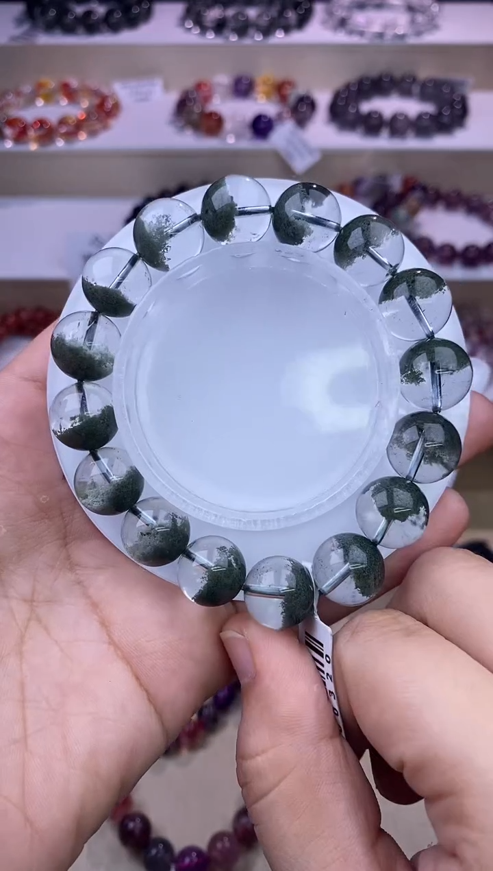 水晶手链未镶嵌聚宝盆绿幽灵12m+