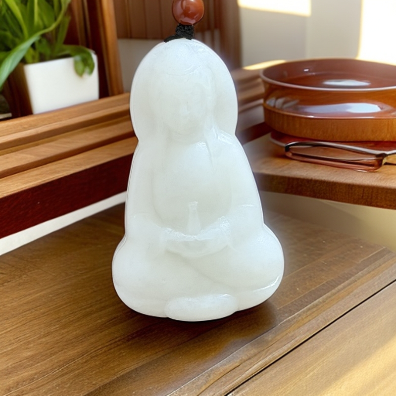 【抖音质检先鉴后发一物一证书】保正品保天然和田玉白玉素衣观音