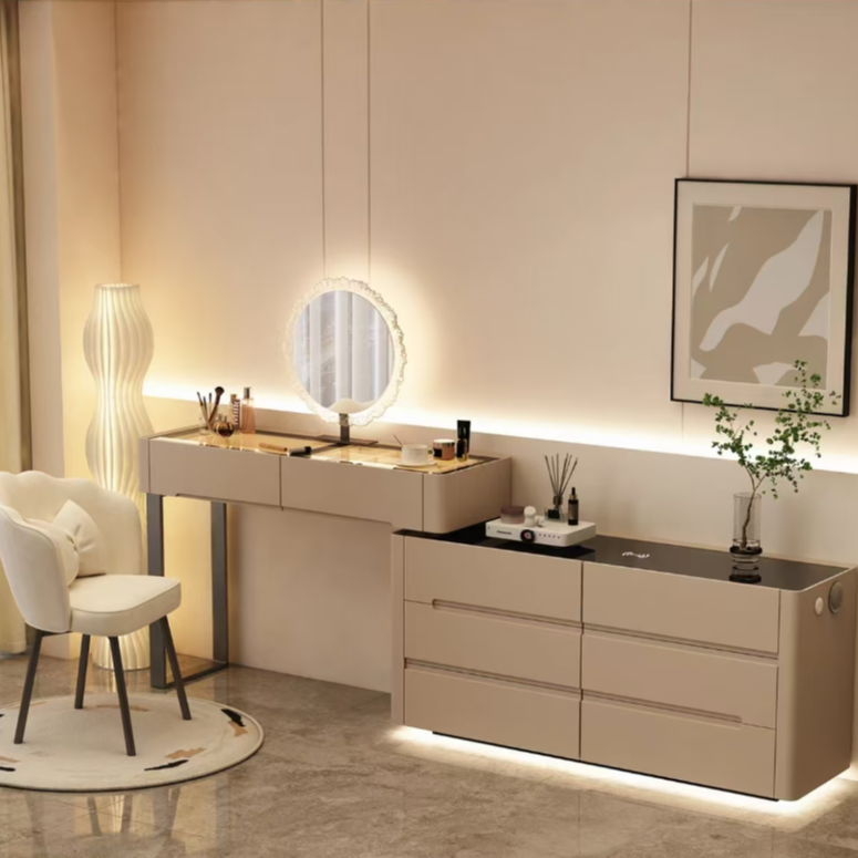 全实木智能家具轻奢梳妆台蓝牙音响无线充电梳妆台斗柜一体化妆桌