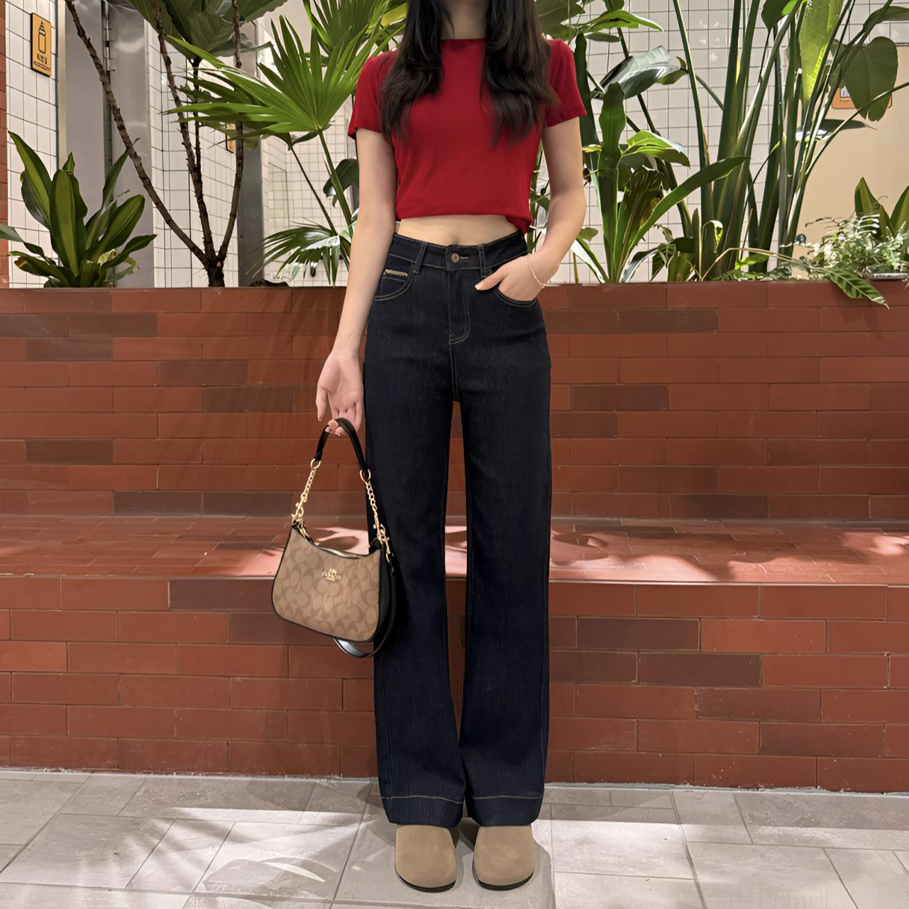 【单裤加绒可选+弹力+丹宁蓝】秋冬丹宁风水洗显瘦牛仔直筒裤9226