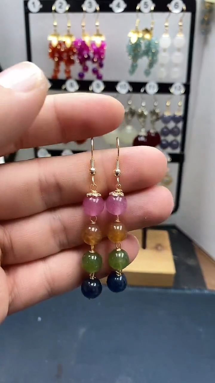 银S925镀金镶嵌耳饰碧玺尺寸8mm连珠03