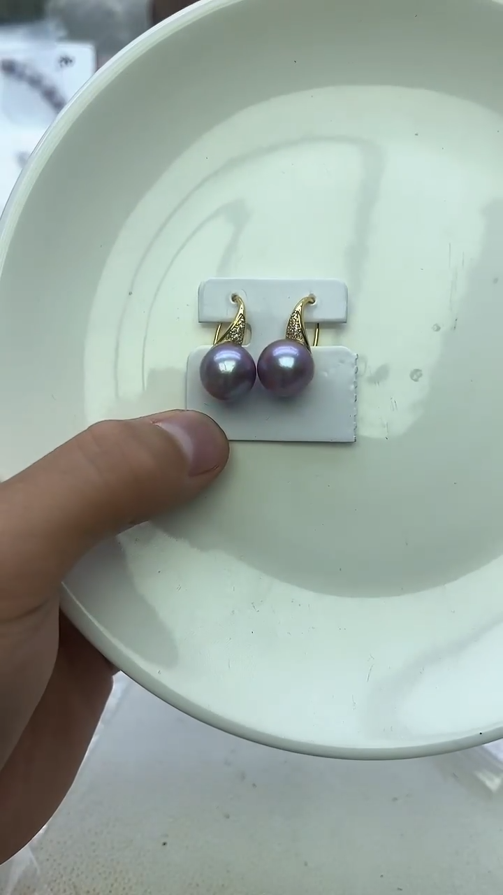 未镶嵌耳饰淡水珍珠紫色系耳饰