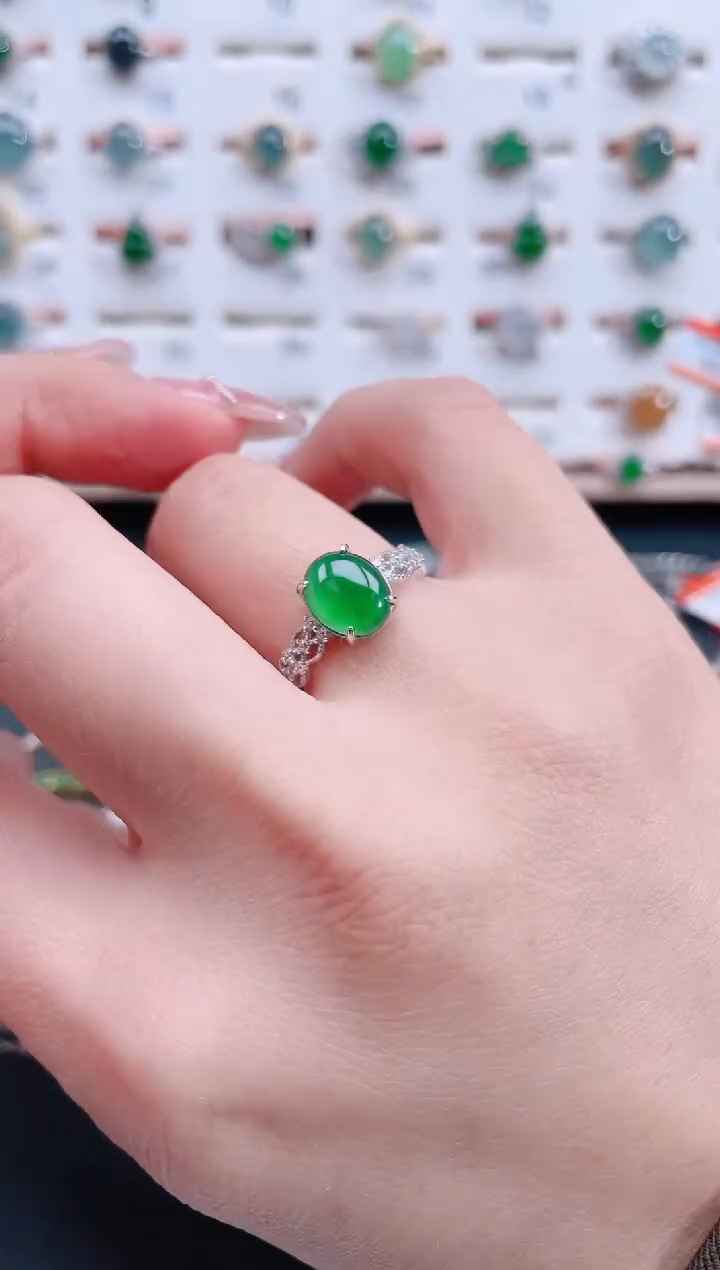 银S925镶嵌戒指翡翠天然翡翠
