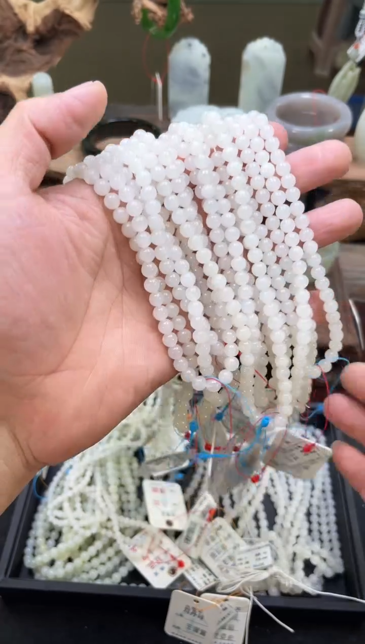 【闪购商品】和田玉项链未镶嵌108卡6且末天泰白玉珠链 多样性发一