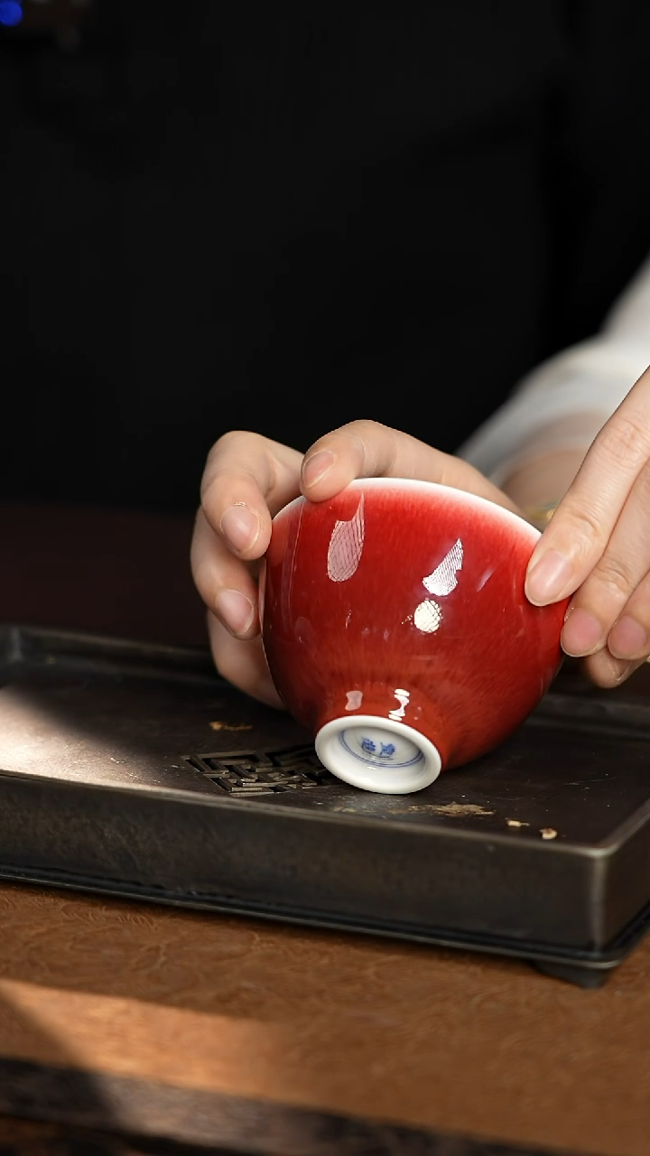 见珊专属逸古堂专属郎红鸡心杯