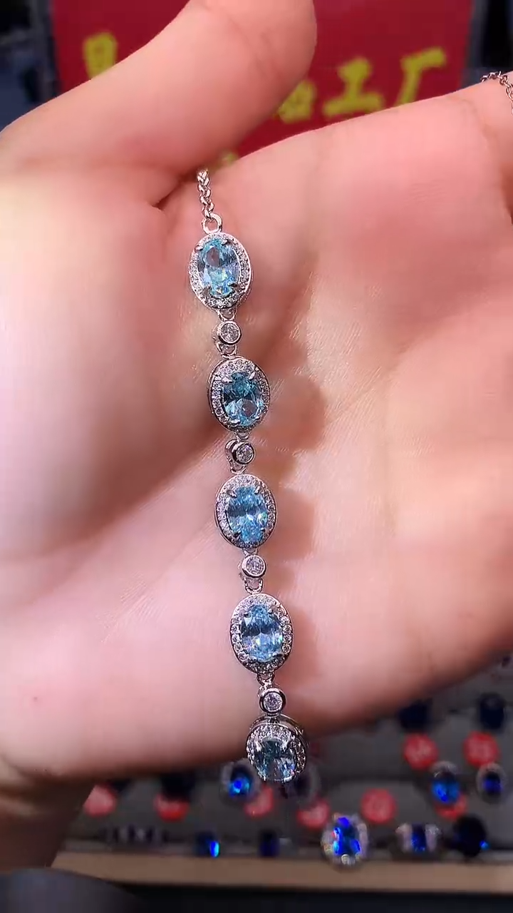 【闪购商品】海蓝宝石手链银S925镶嵌1111