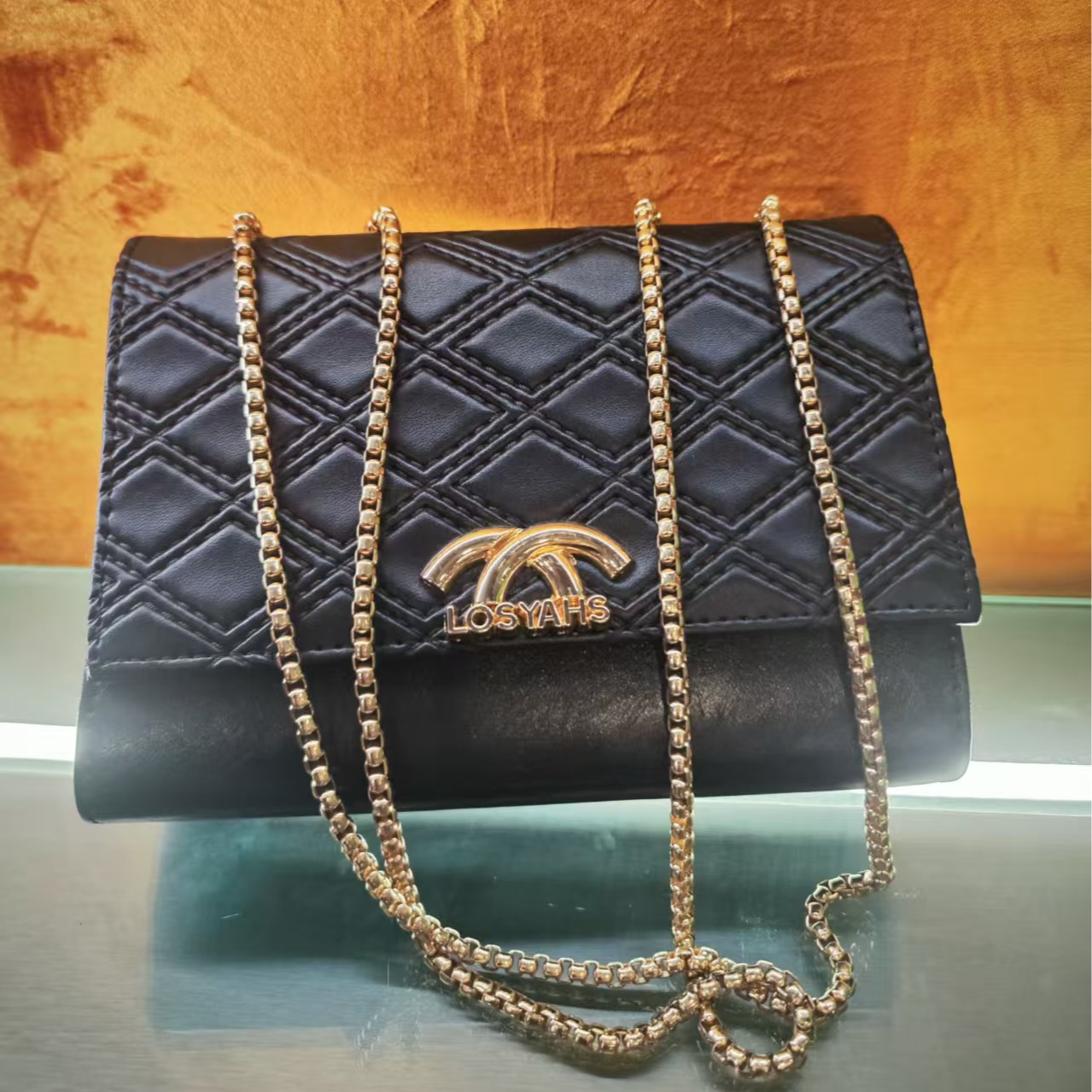 单根腋下斜挎包硬面中号格子包盖方形链条包字母大号