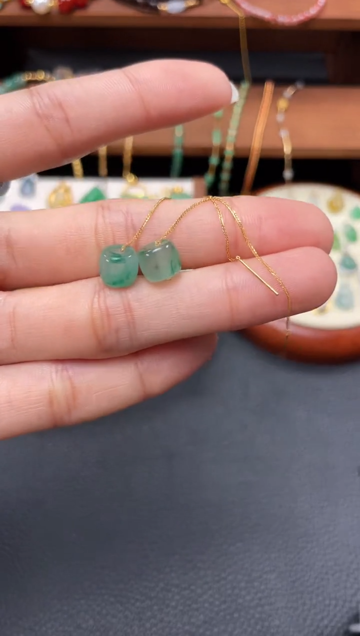 【闪购商品】石英质玉耳饰18K金镶嵌2个  JK157