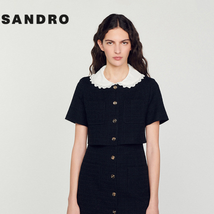 线上限定|SANDRO女装甜美假两件黑色连衣裙a字短裙SFPRO01916