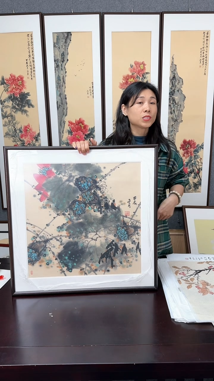 【闪购商品】国画荷花实木装裱