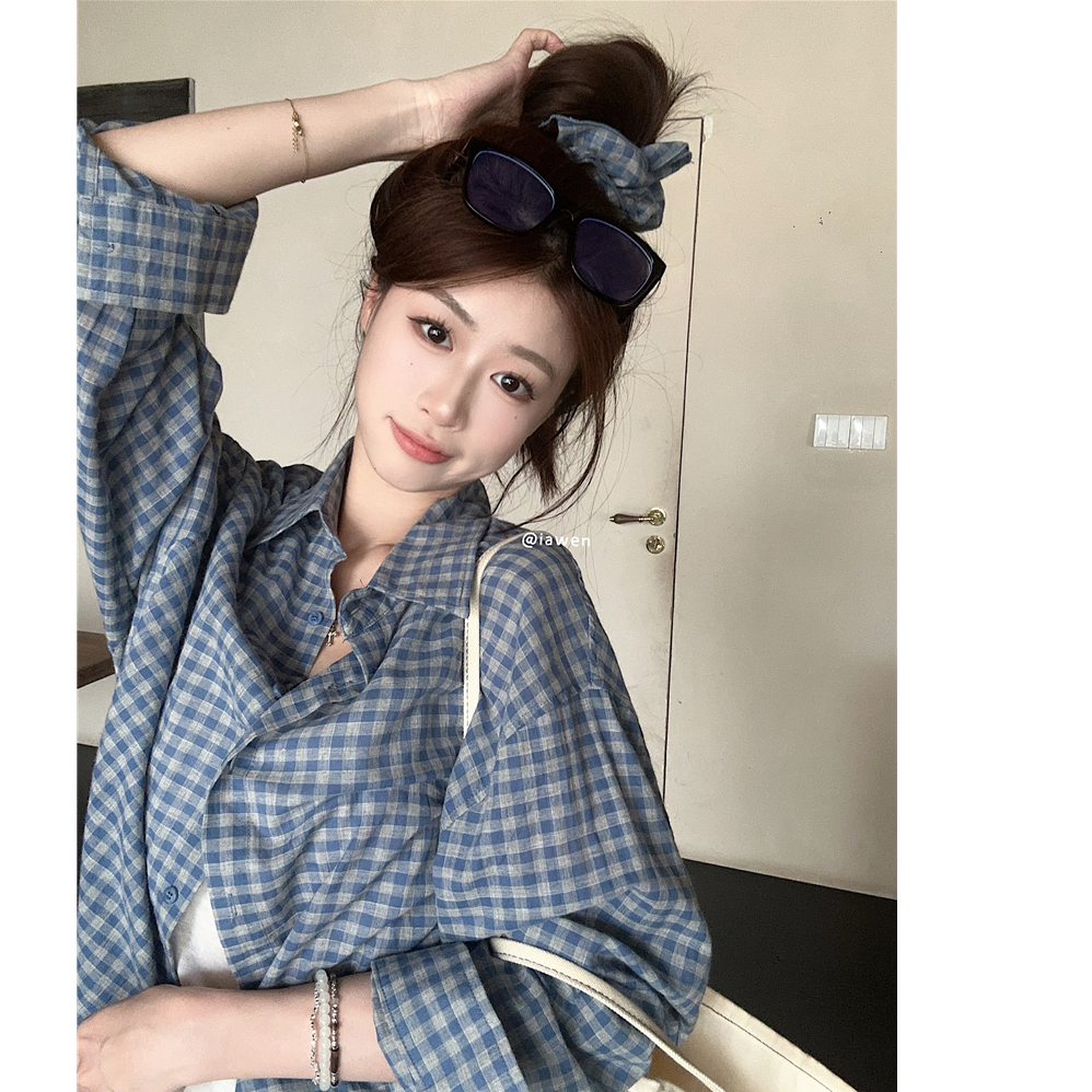 格子长袖衬衫女2025新款设计感小众开衫上衣衬衣休闲百搭秋季复古