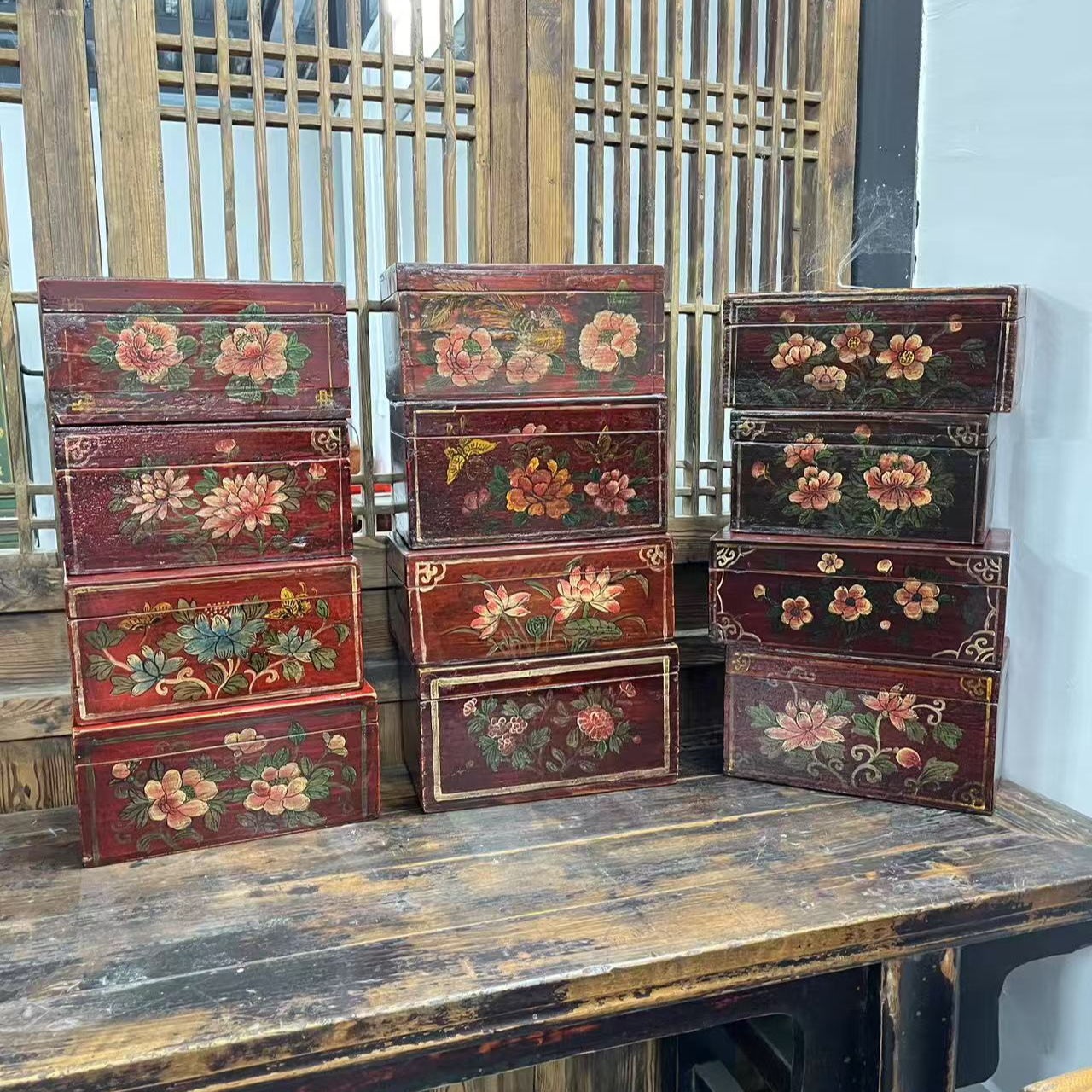 大号彩绘带盖透明密封欧式蒙古箱收纳盒盒子长方形老物件复古