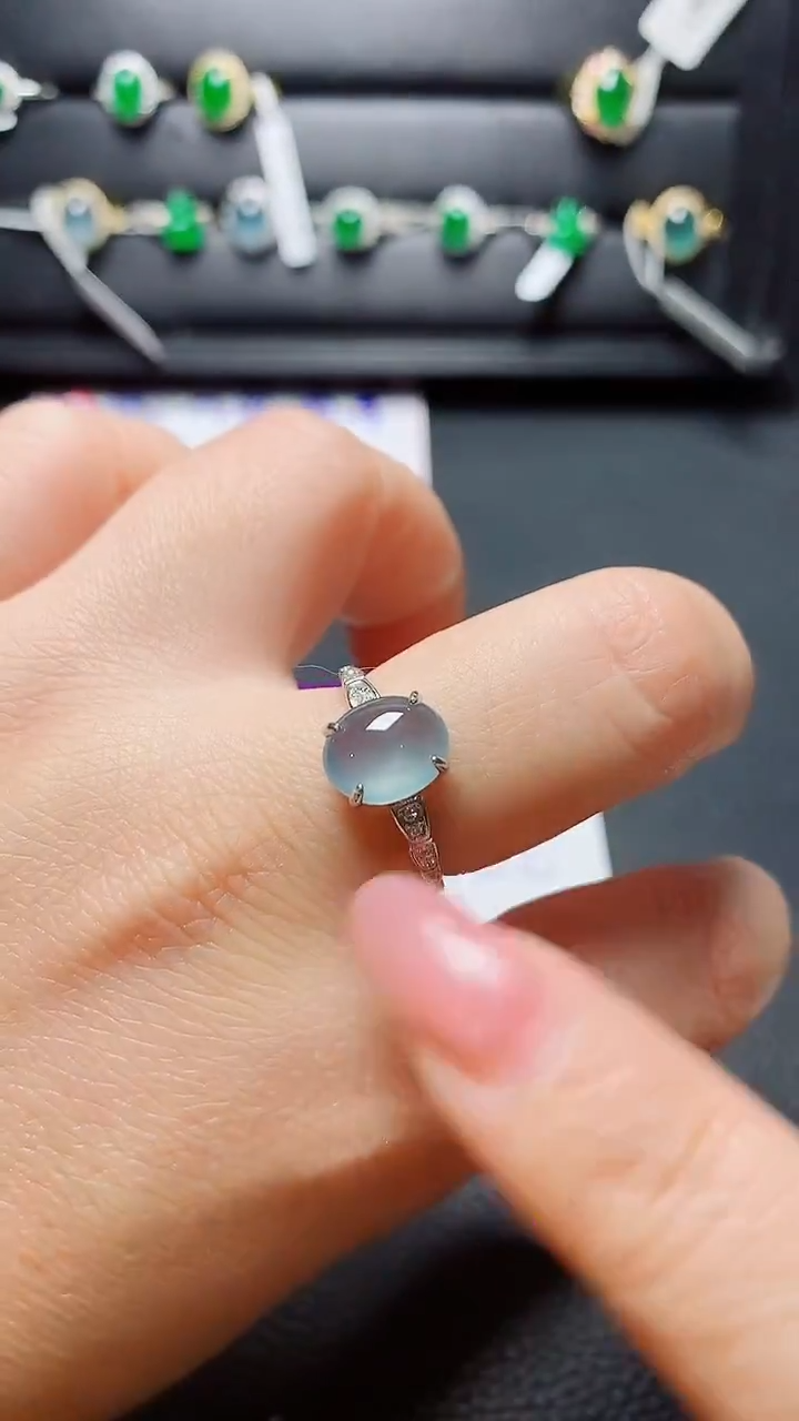 银S925镶嵌戒指翡翠  天然翡翠A货s925银镶