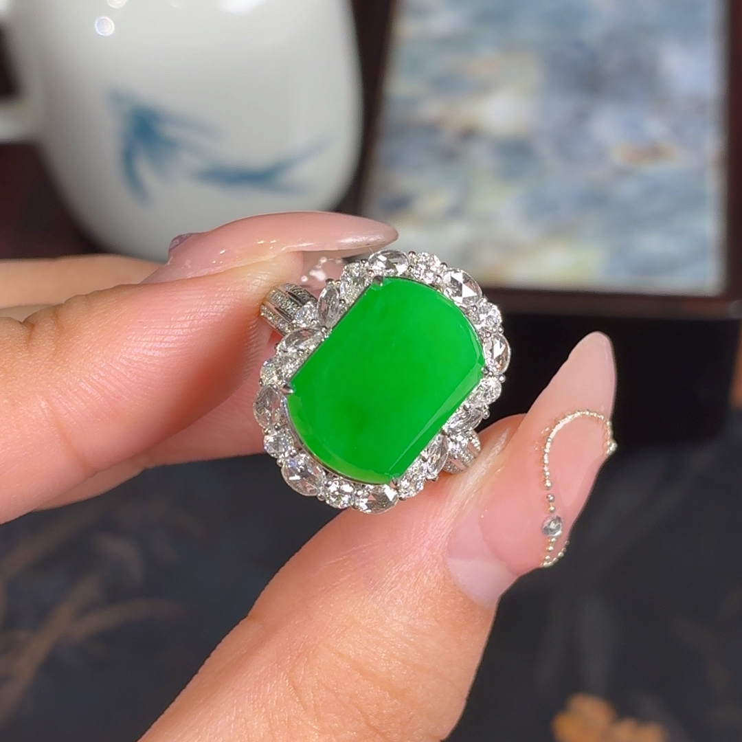 【上品｜戒指·】天然A货缅甸翡翠18k金镶嵌