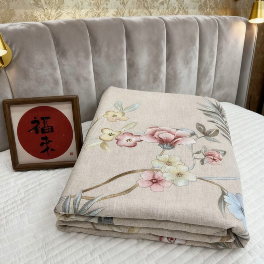 高端轻奢罗布棉麻被罩--清和枝{纽扣}