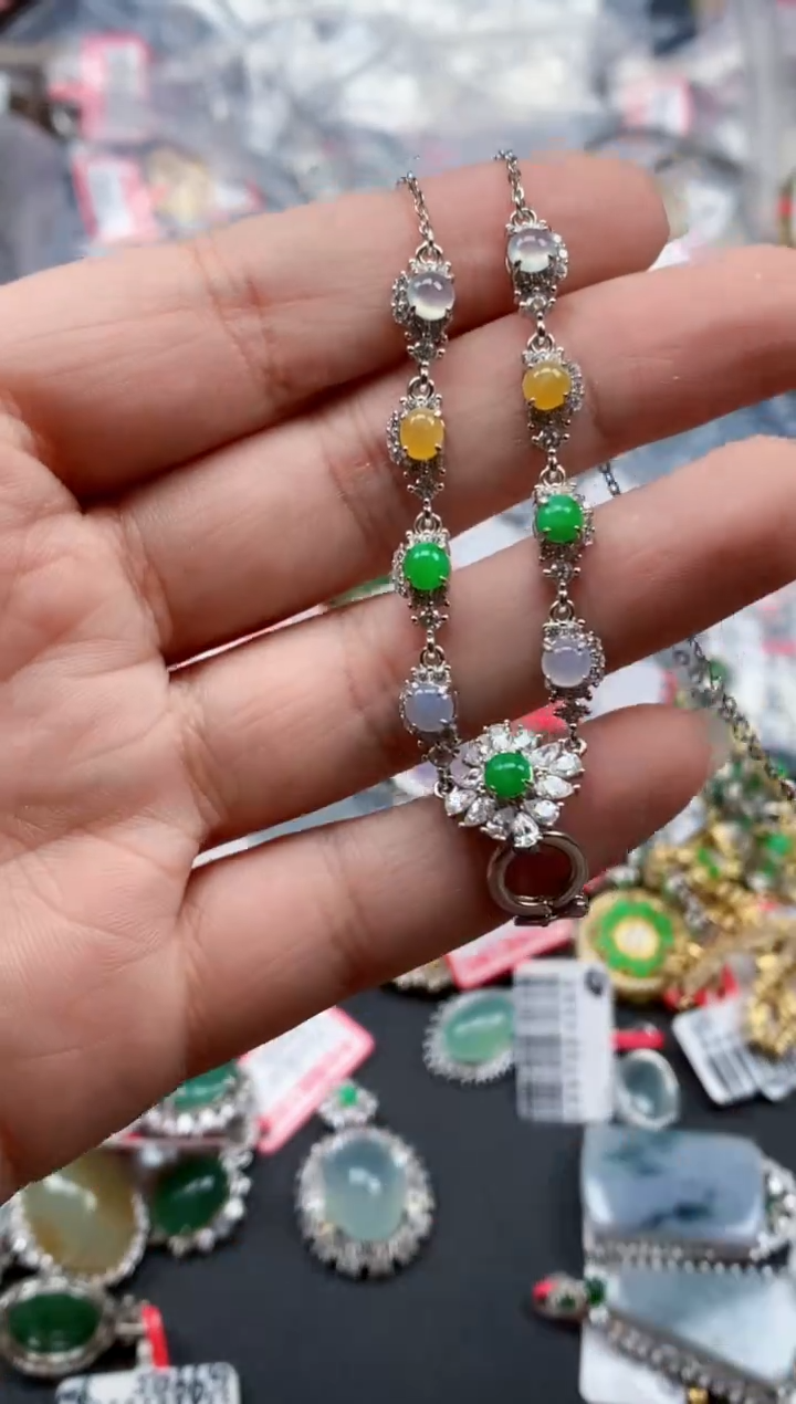 银S925镶嵌戒指翡翠天然A货缅甸翡翠