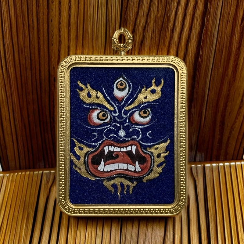 唐卡 大黑天矿砂款 铜壳 