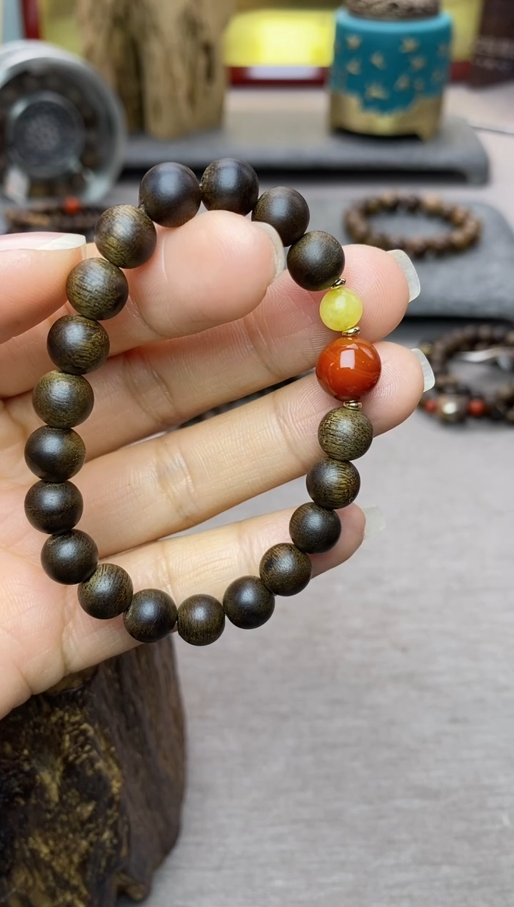 【闪购商品】沉香手串越南顺化玉化紫棋楠08 沉水单圈+配饰