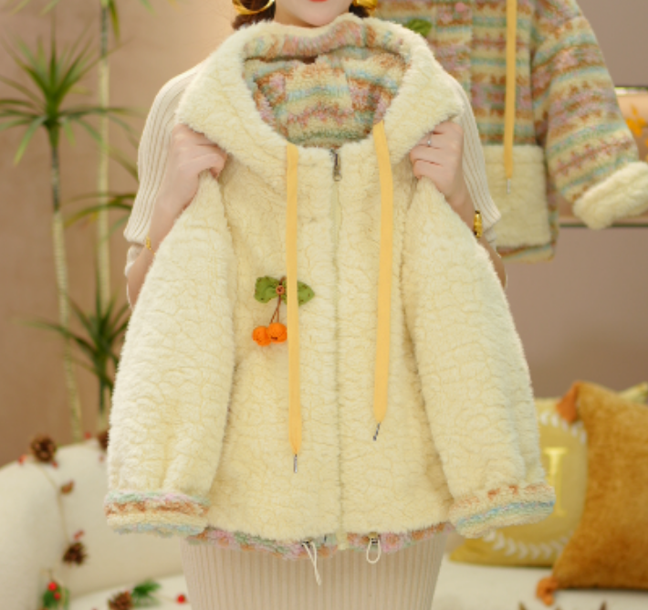 逗小铺【七尚】.双面穿冬款加毛加厚棉袄洋气女宝时尚韩版棉服Q177