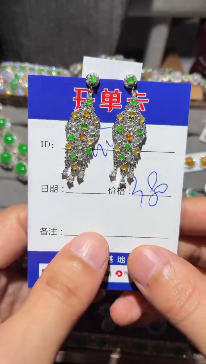 银S925镶嵌翡翠耳饰快*瓜快乐瓜