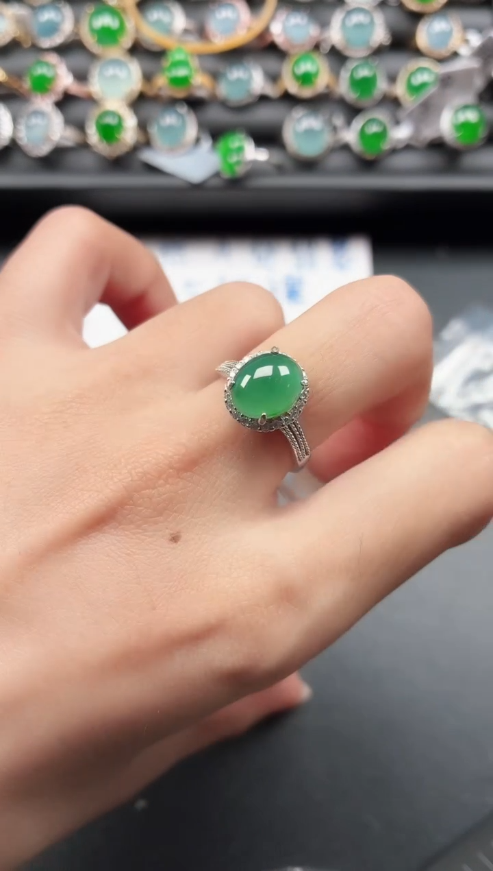 银S925镶嵌戒指翡翠1