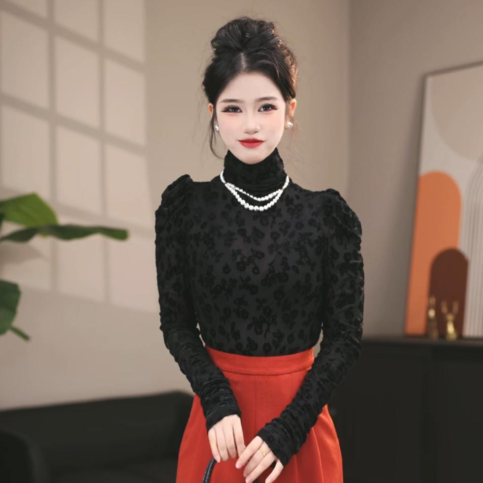 AMASS/阿玛施新款时尚潮流个性修身花纹蕾丝长袖上衣女5301068