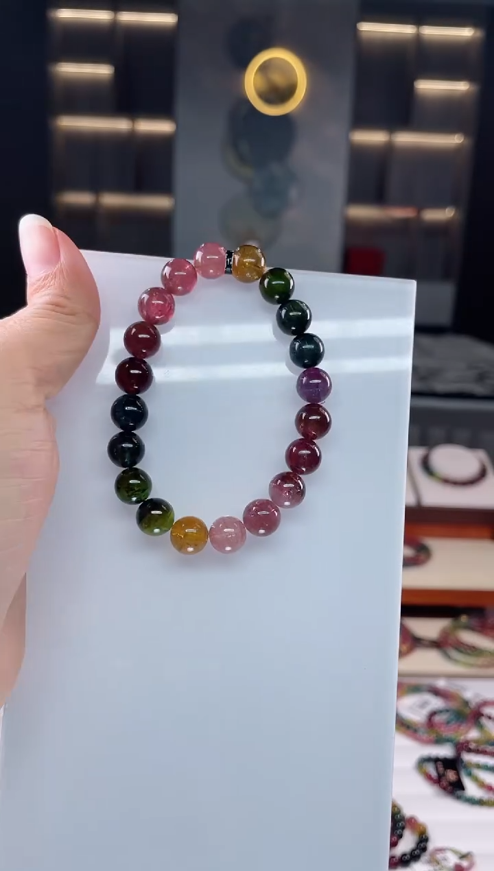 未镶嵌老矿碧玺彩虹单圈手串9mm+碧玺（多样性发一条）Q