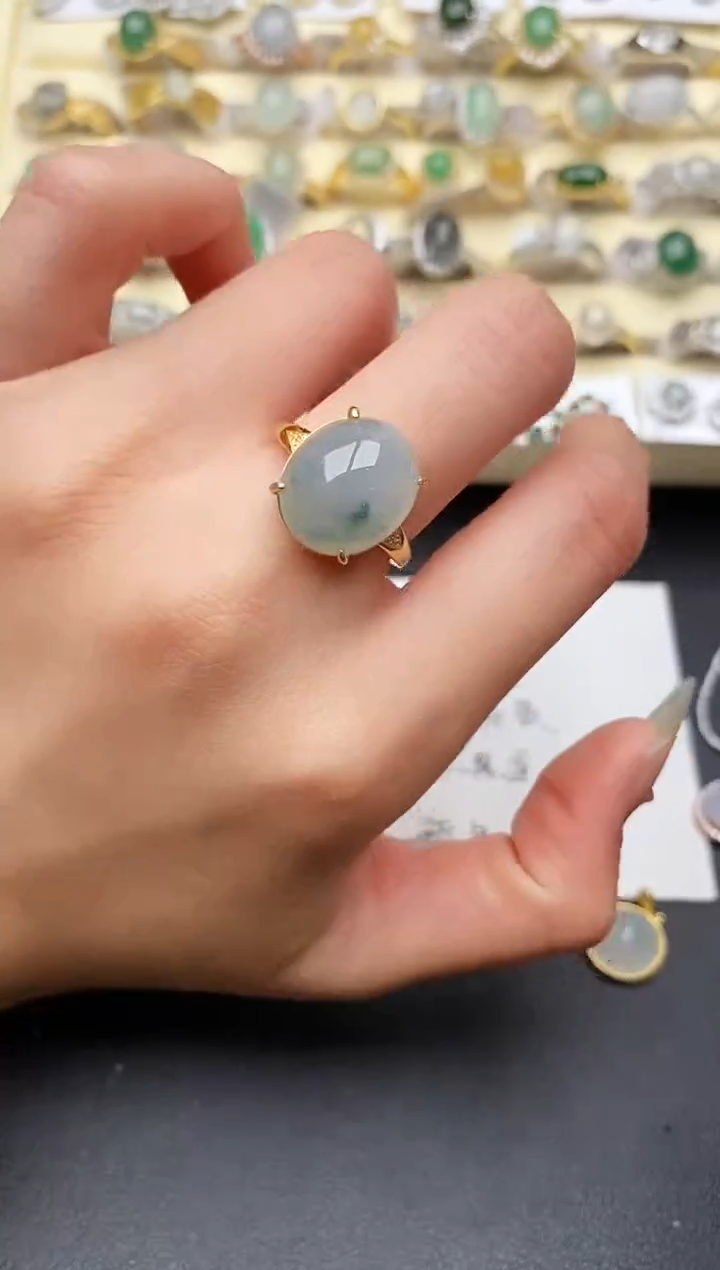 【闪购商品】翡翠戒指银S925镶嵌55555555+4