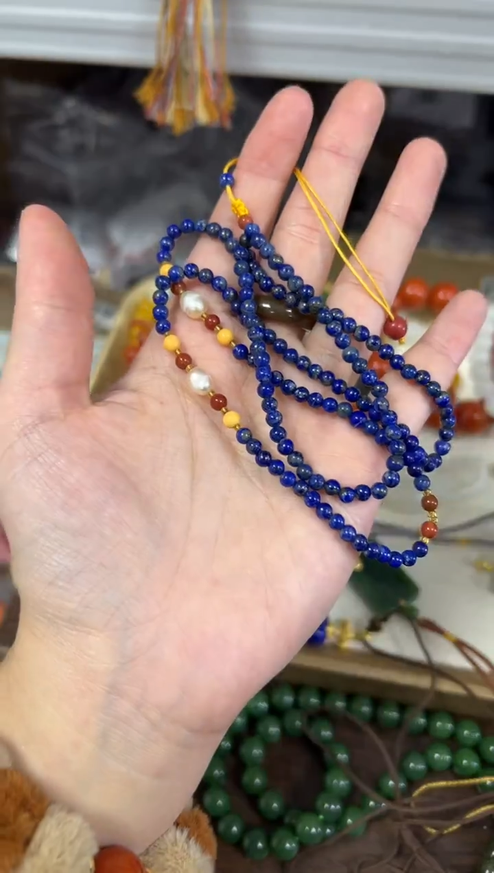 未镶嵌青金石颈饰青金石蜜蜡搭配款项链[0320]