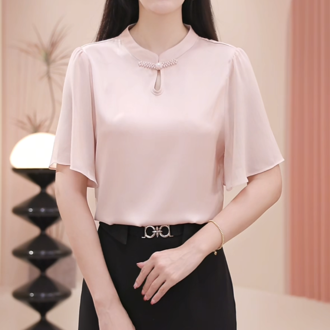 【荷叶飞袖】夏季圆领盘扣轻奢减龄百搭温婉洋气显白女士气质上衣