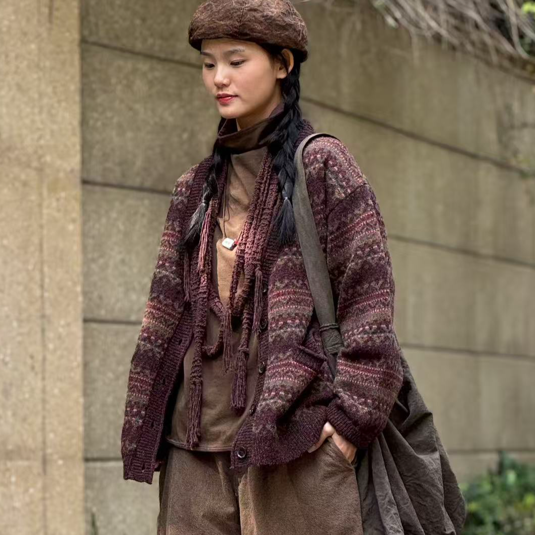 昔玙221316 羊毛针织开衫 复古文艺 保暖百搭 衣长64 胸围 112