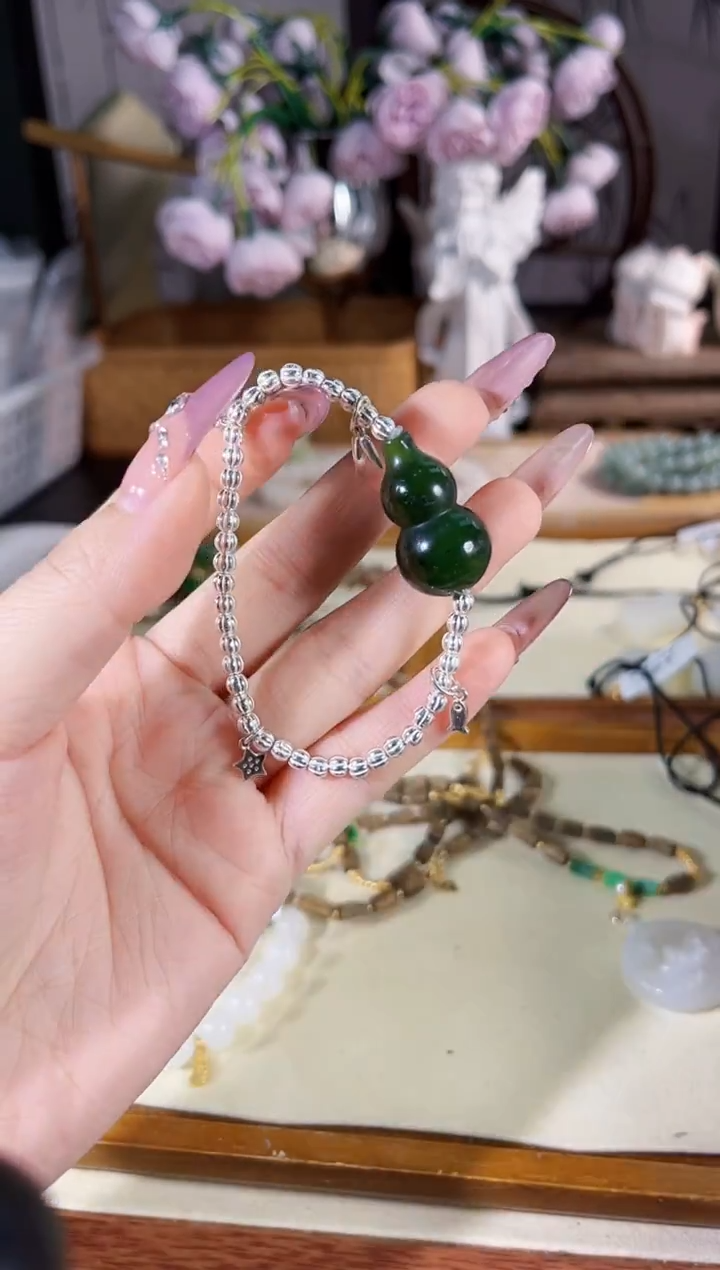 银S925镶嵌手链和田玉多样性发其一